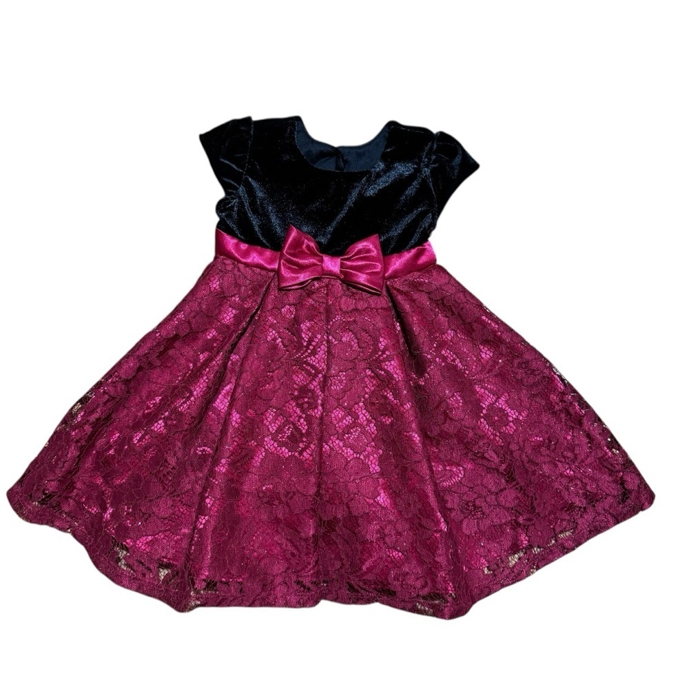Jona Michelle Black Red Christmas Dress Velvet Lace Short Sleeve Toddler Girl 2T